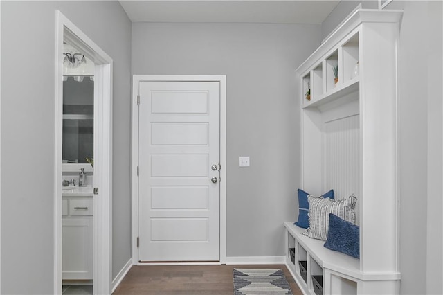 mudroom featuring dark hardwood / wood-style floors