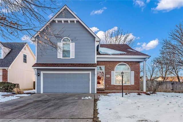 front facade with a garage