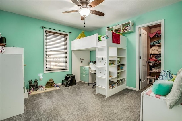 carpeted bedroom with a ceiling fan