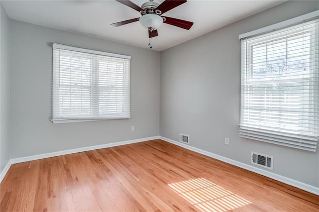 7924 Roe Ave, Prairie Village, KS 66208 - empty room featuring baseboards, visible vents, ceiling fan, and light wood-type flooring