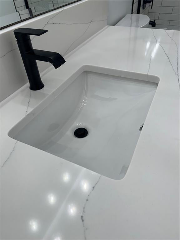 interior details featuring sink and walk in shower