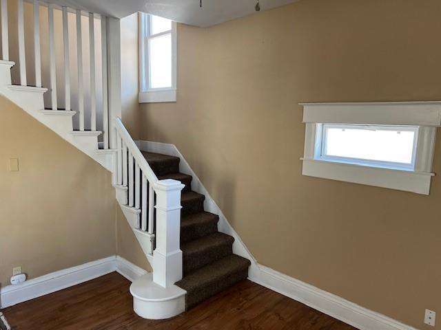 staircase with wood-type flooring