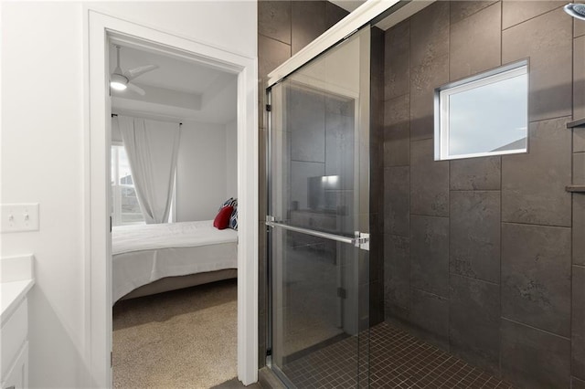 ensuite bathroom featuring a stall shower and ensuite bath