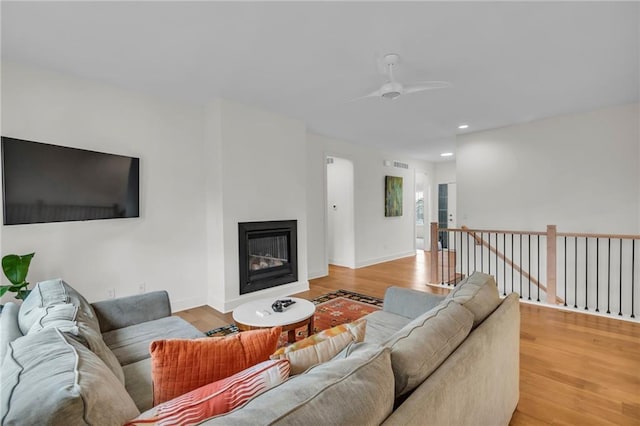 15171 W 173rd St, Olathe, KS 66062 - living room featuring recessed lighting, wood finished floors, visible vents, and a ceiling fan