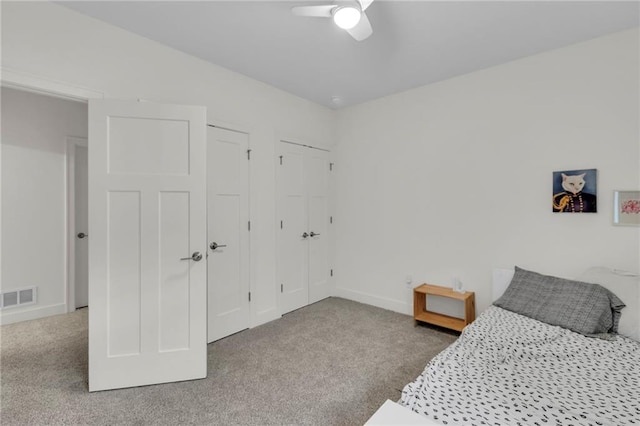 15171 W 173rd St, Olathe, KS 66062 - carpeted bedroom featuring ceiling fan, baseboards, multiple closets, and visible vents