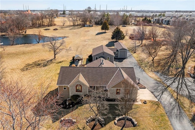 aerial view featuring a water view