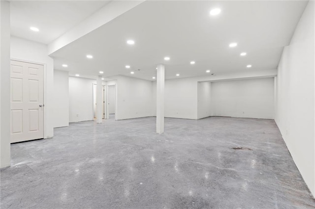 finished basement with recessed lighting