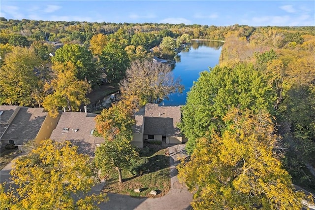 drone / aerial view featuring a water view