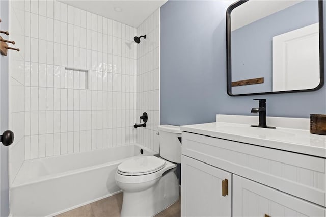 full bath with toilet, vanity, and shower / tub combination