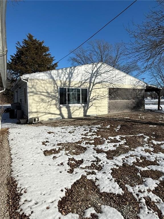 view of snow covered exterior