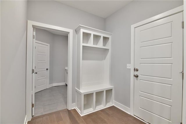 mudroom featuring wood-type flooring