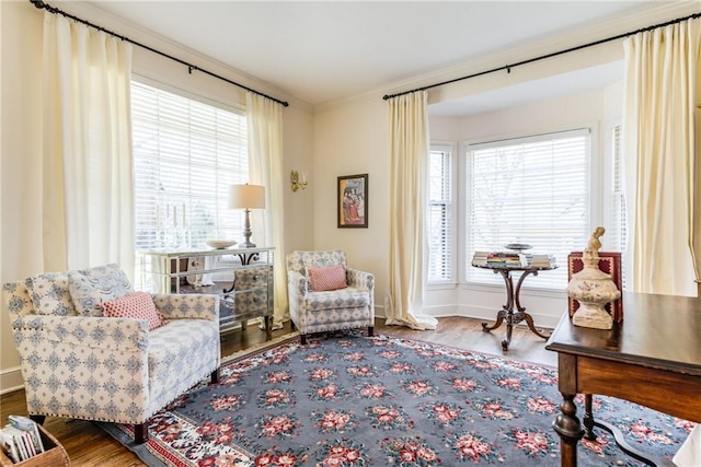 sitting room featuring a wealth of natural light and wood finished floors