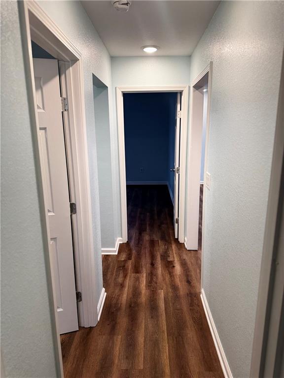 hall with dark wood-type flooring