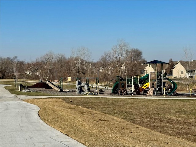 view of play area with a yard