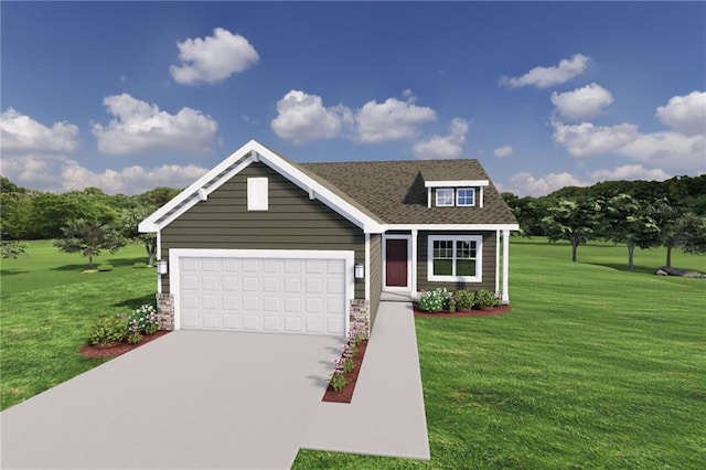 view of front of property featuring a garage and a front lawn