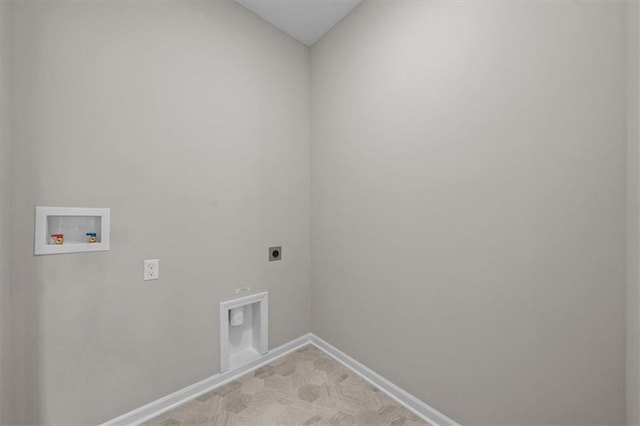 washroom featuring light carpet, hookup for a washing machine, and hookup for an electric dryer