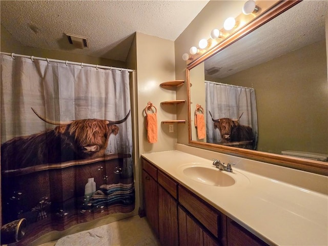 bathroom featuring vanity and a textured ceiling