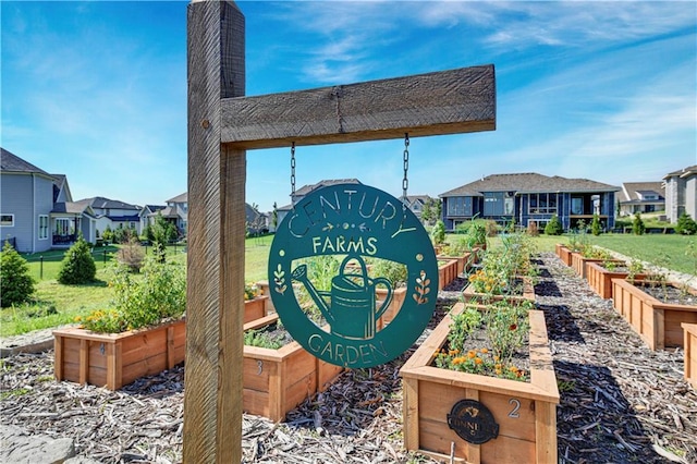 community / neighborhood sign featuring a residential view