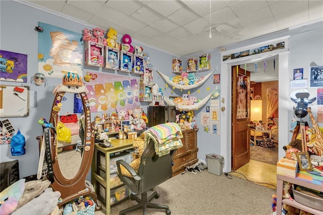 home office with crown molding