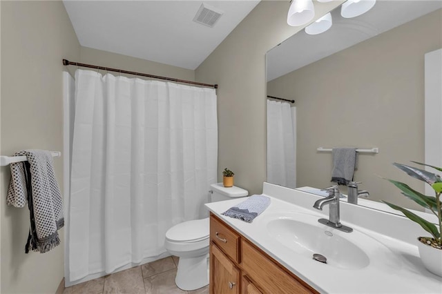 full bath with tile patterned flooring, visible vents, vanity, and toilet