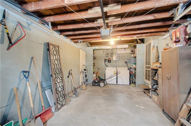 basement with washer and dryer