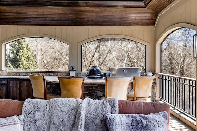 exterior space featuring an outdoor hangout area and an outdoor kitchen