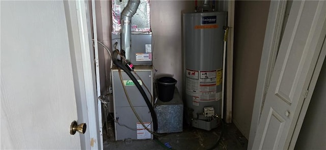 utility room with water heater and heating unit