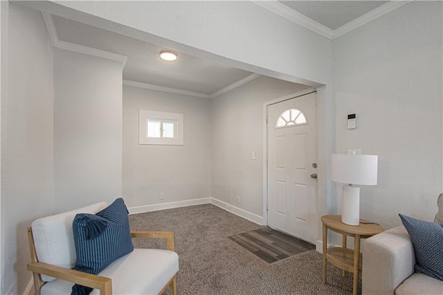 3946 Flora Ave, Kansas City, MO 64110 - carpeted foyer featuring baseboards and crown molding