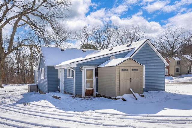 view of snow covered property