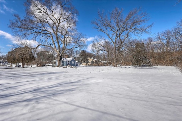 view of yard layered in snow