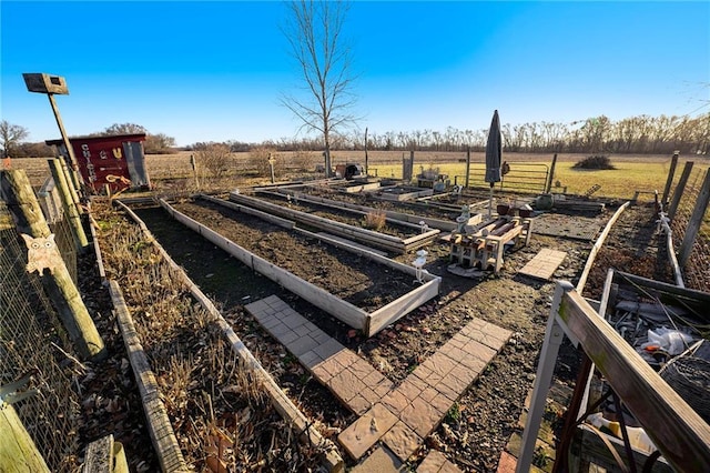 view of yard with a rural view and a vegetable garden