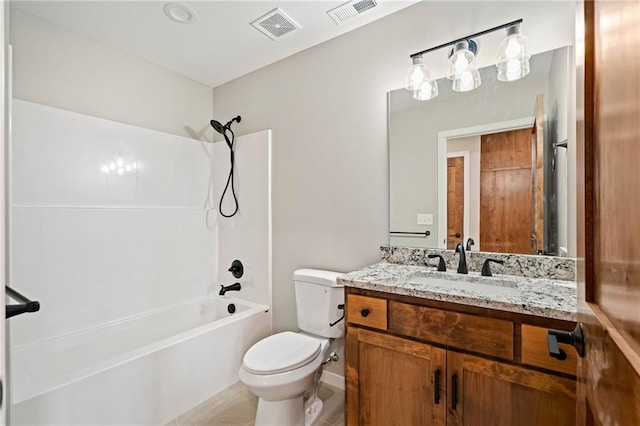 607 W Dryden St, Odessa, MO 64076 - full bath featuring shower / bath combination, vanity, visible vents, and toilet