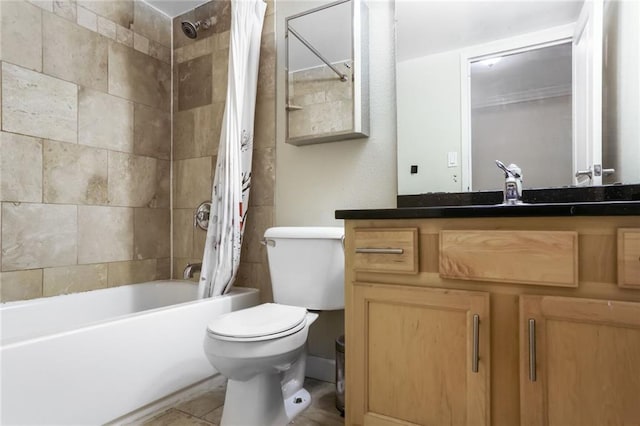 bathroom featuring shower / tub combo, vanity, and toilet