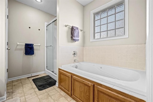 full bath with visible vents, a stall shower, and a bath