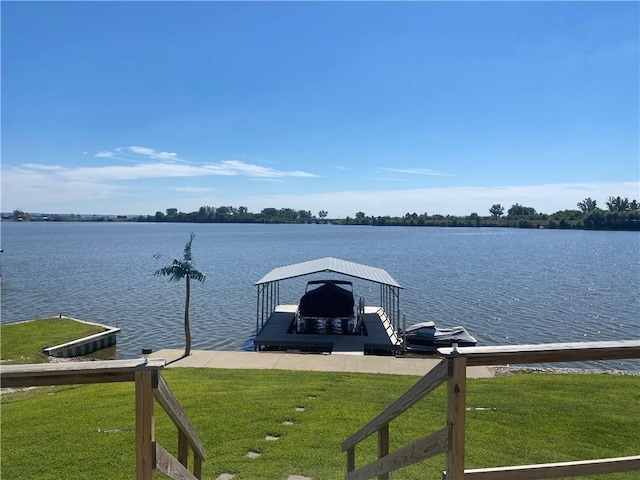 200 Ramsey Dr, Craig, MO 64437 - dock area featuring a lawn, a water view, and boat lift