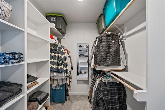 walk in closet with carpet