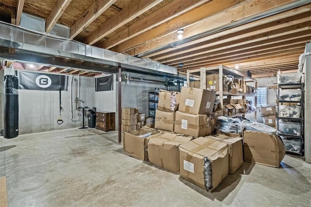 view of unfinished basement