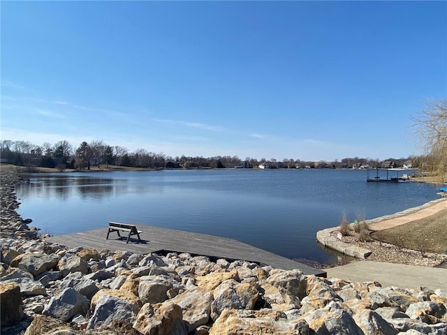 property view of water featuring a boat dock