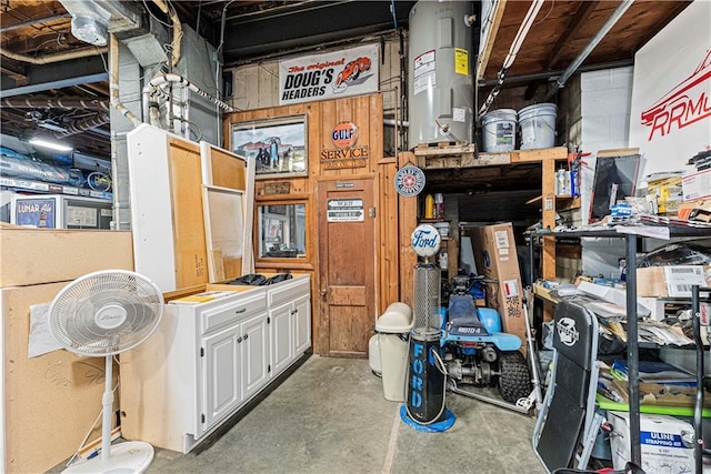 storage area featuring electric water heater