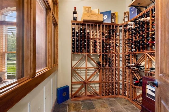 wine cellar featuring stone finish floor