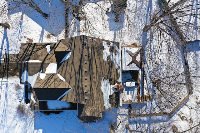 view of snow covered property