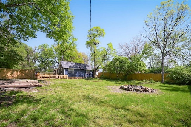 view of yard featuring a fenced backyard and an outdoor fire pit