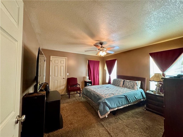 718 Oakland Ave, Kansas City, KS 66101 - carpeted bedroom with a ceiling fan, multiple windows, and a textured ceiling