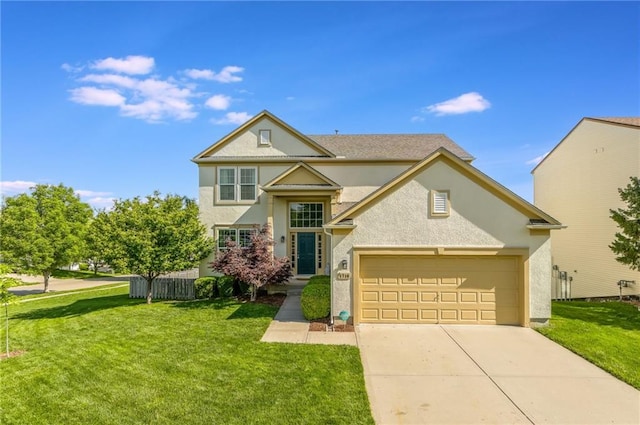 1716 NW 54th Ter, Kansas City, MO 64118 - traditional-style home featuring stucco siding, a garage, and driveway