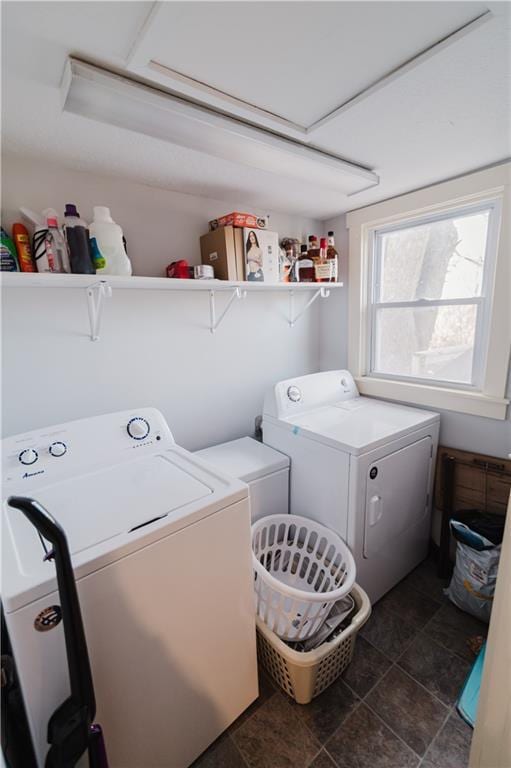 washroom featuring laundry area and washing machine and dryer