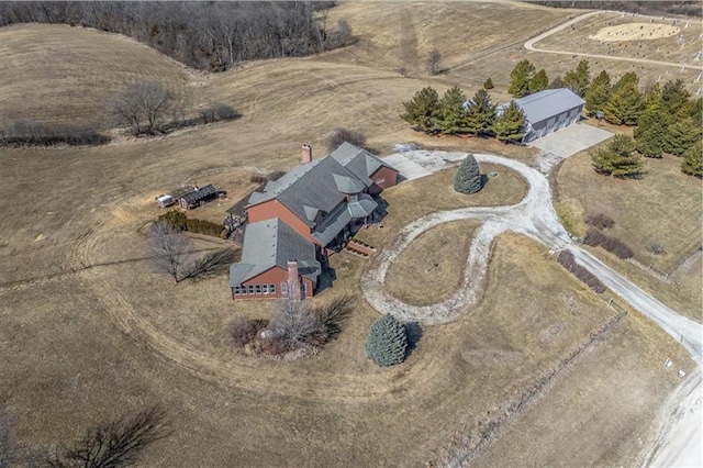 birds eye view of property with a rural view