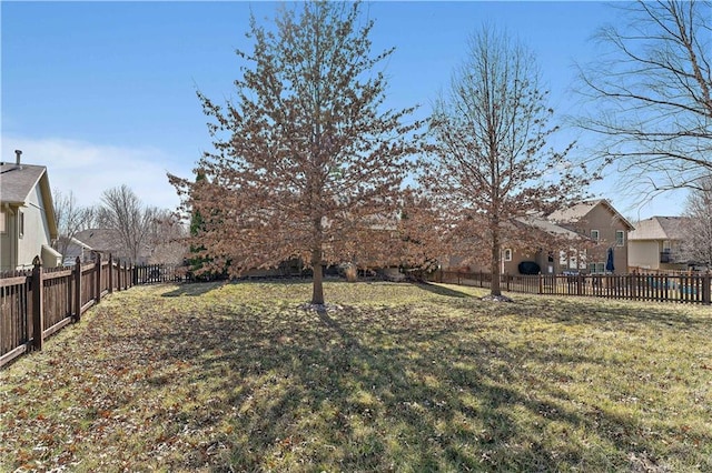 view of yard featuring a residential view and a fenced backyard