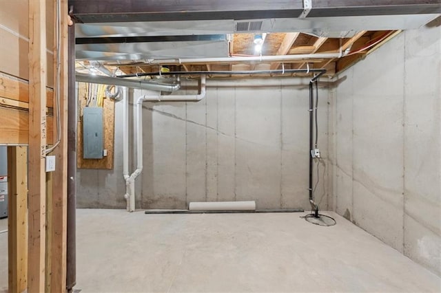 unfinished below grade area with electric panel