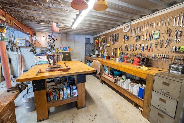 below grade area with a workshop area