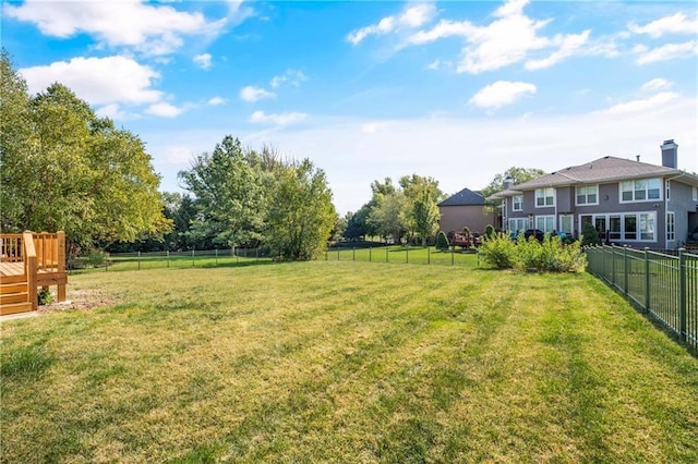 view of yard featuring a fenced backyard and a deck